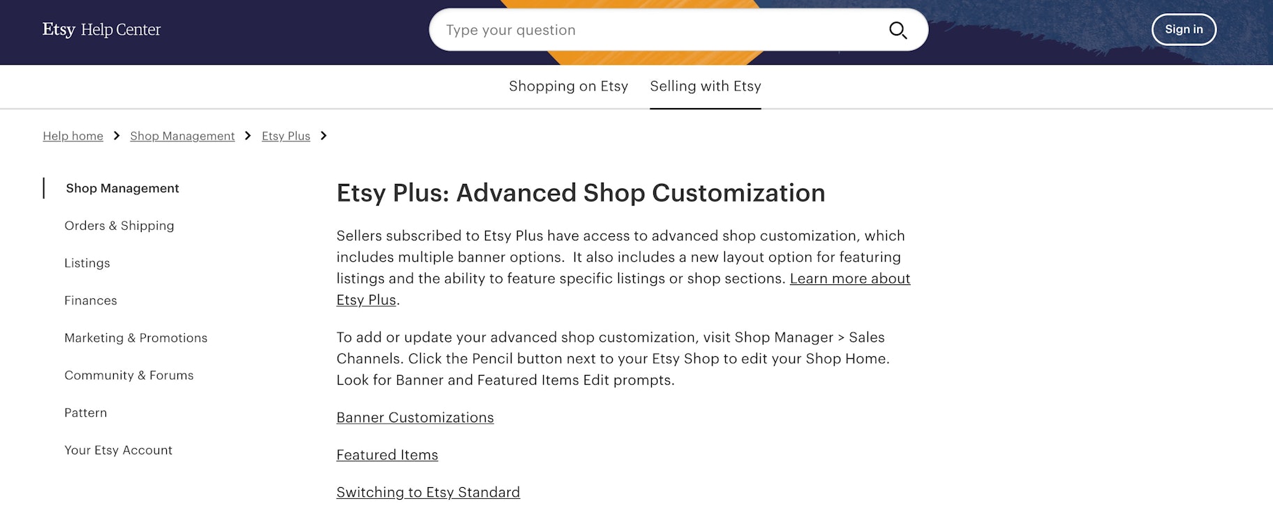 Etsy ecommerce features