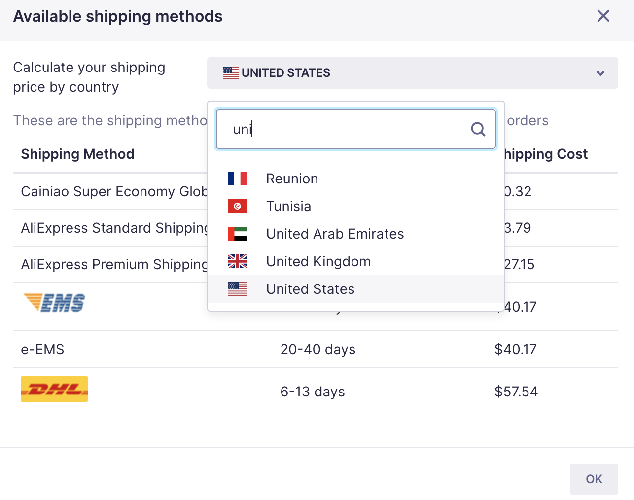 oberlo shipping rates