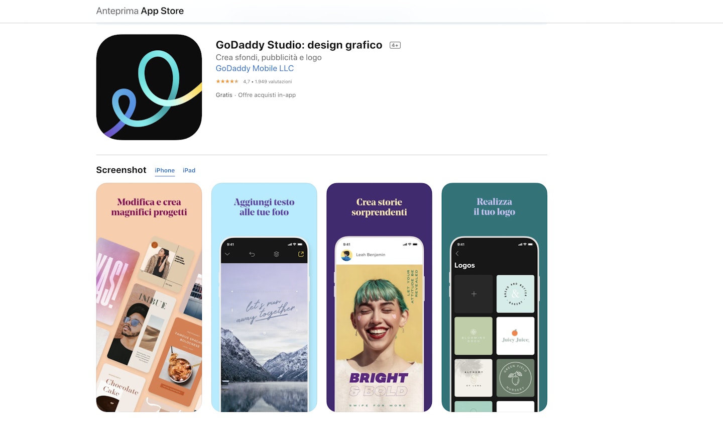 Godaddy App per inserire testi nelle immagini