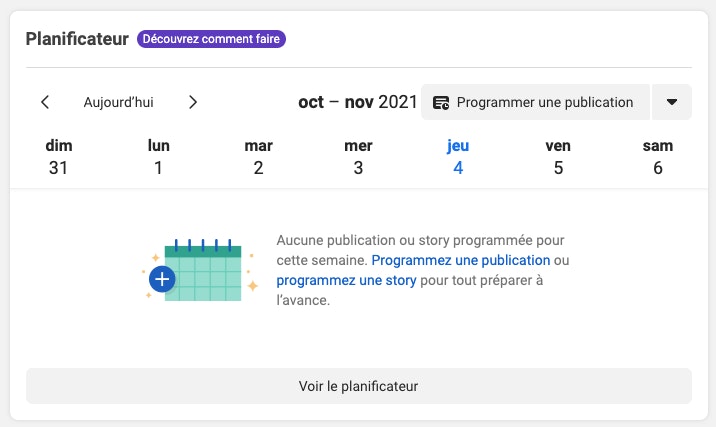 Calendrier Facebook Business Manager