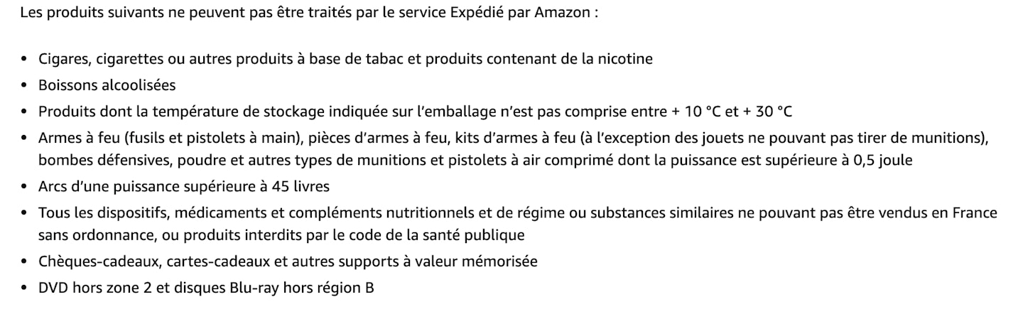 Produits interdits Amazon