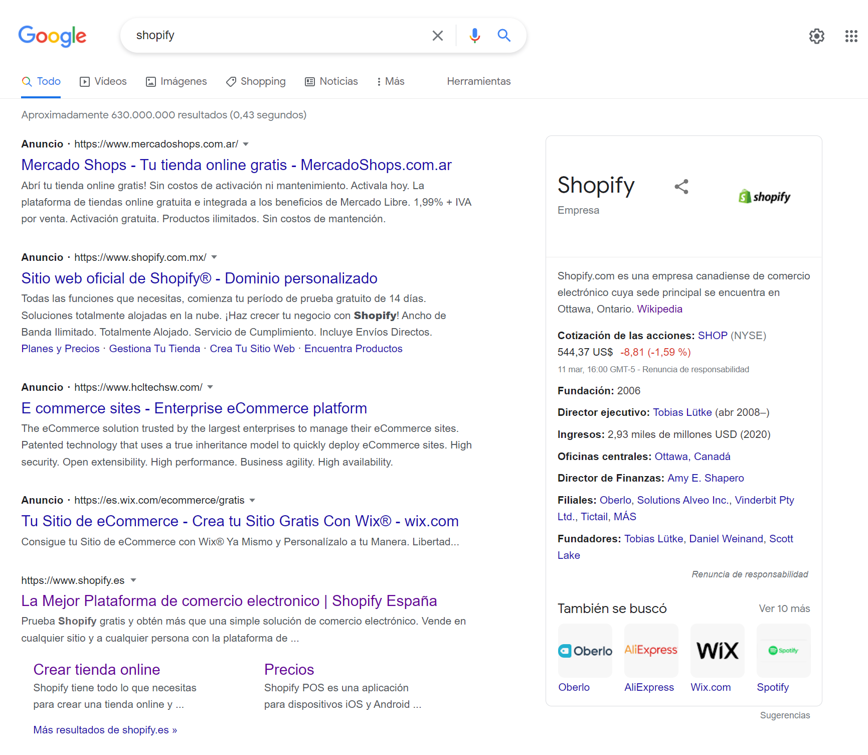 Shopify SERP Google ejemplo 