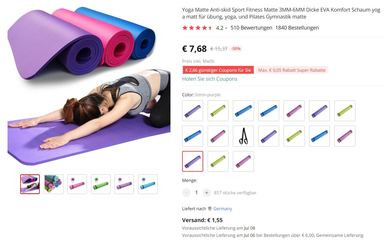 Yoga Matten online verkaufen