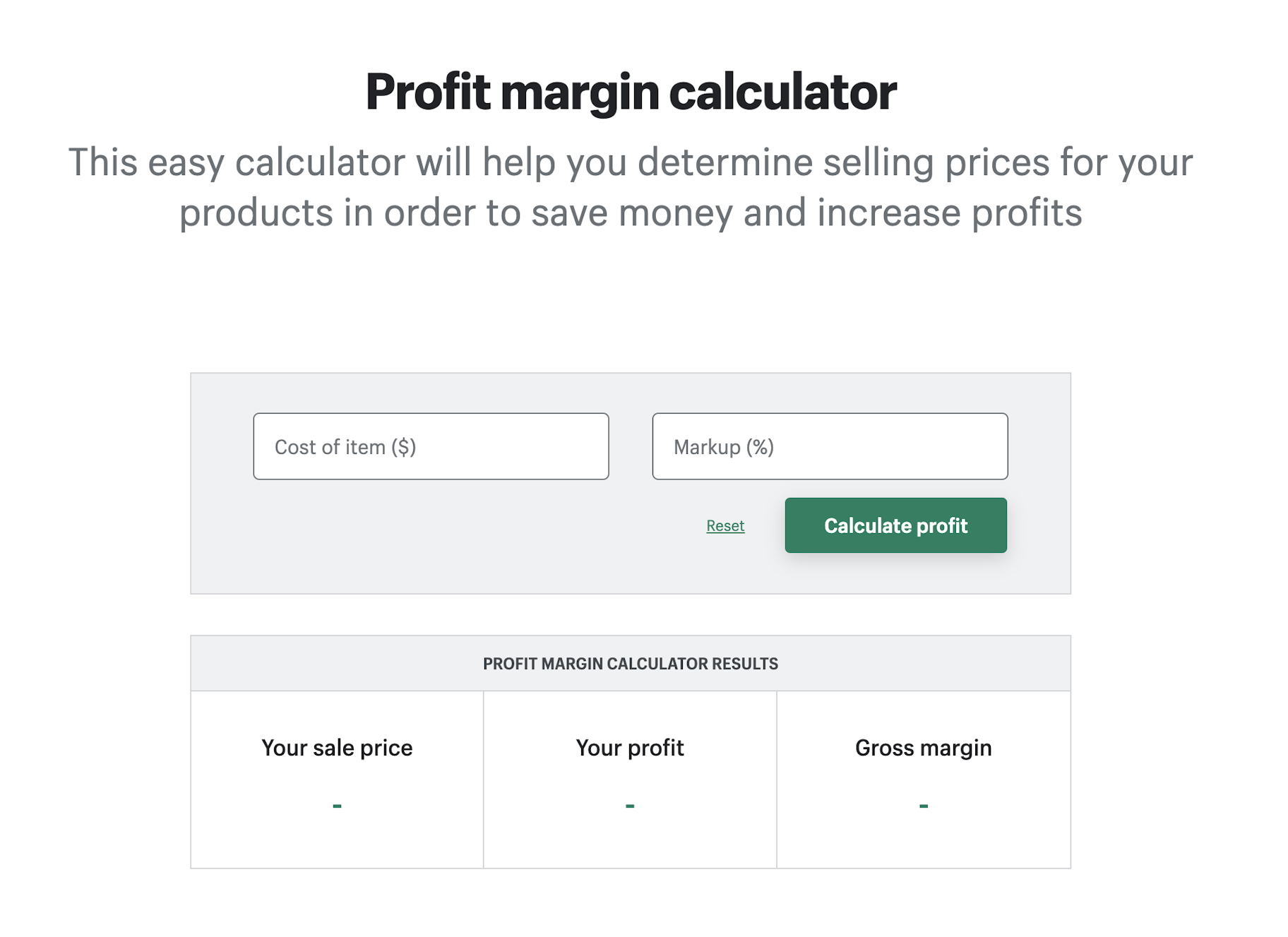 Shopify profit margin calculator
