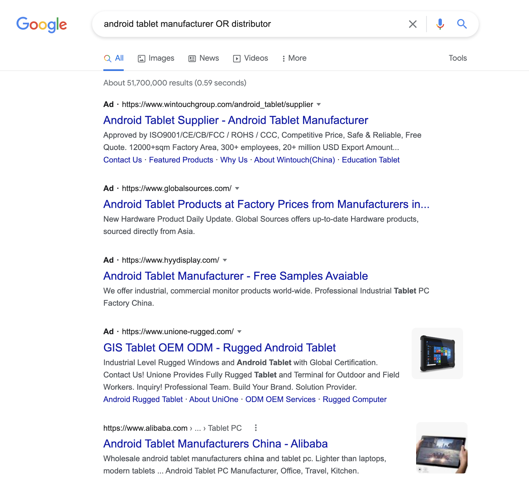 find manufacturers on Google