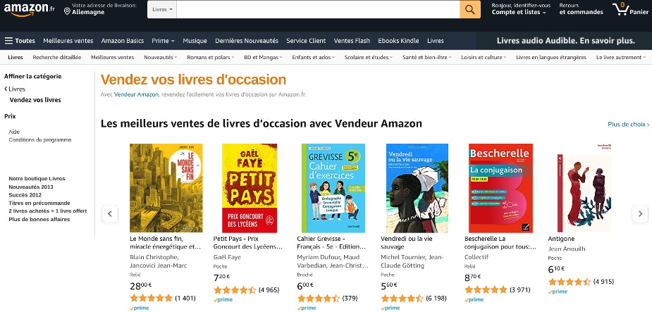 Vente de livres sur Amazon