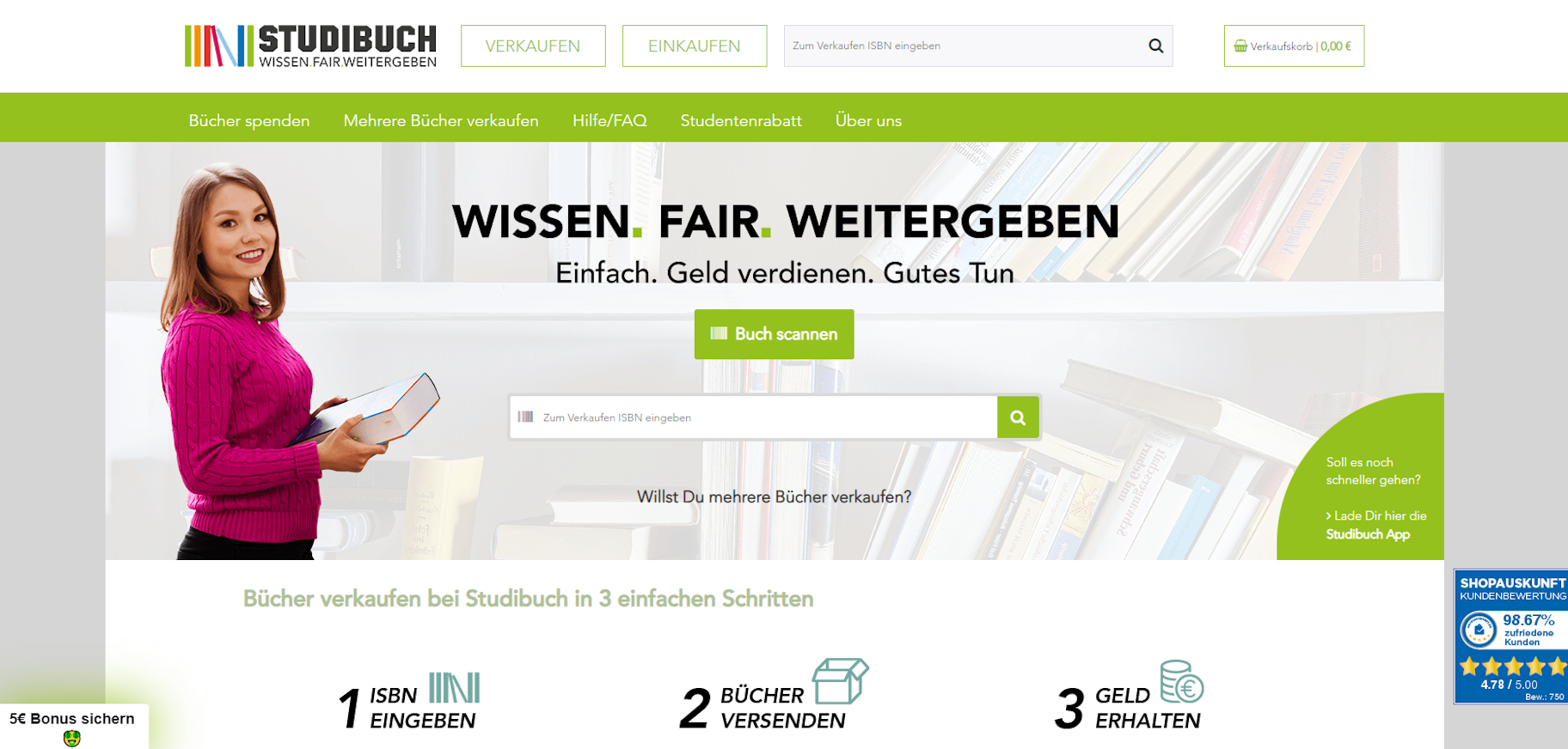 Bücher online verkaufen über Studibuch.de - Screenshot