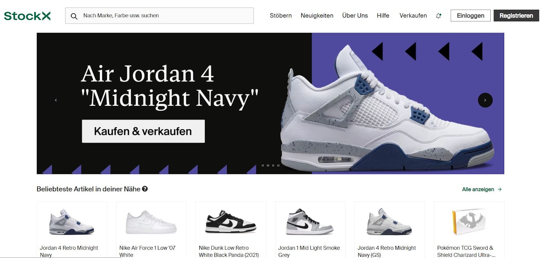 Nebenbei Geld verdienen mit Sneakern auf StockX - Screenshot der Startseite