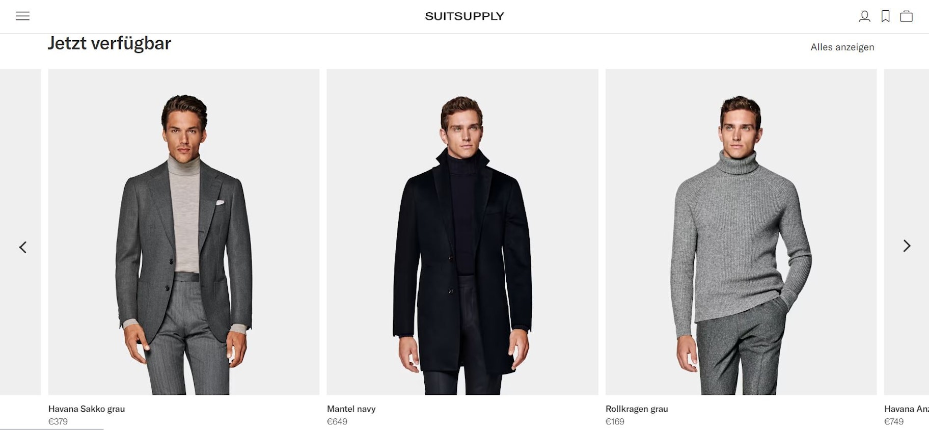 Screenshot von Suit Supply als Beispiel für einen guten Firmennamen