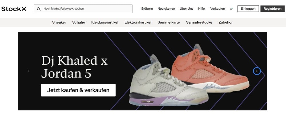 Sneaker verkaufen auf StockX - Screenshot der Sneaker-Reselling Website.