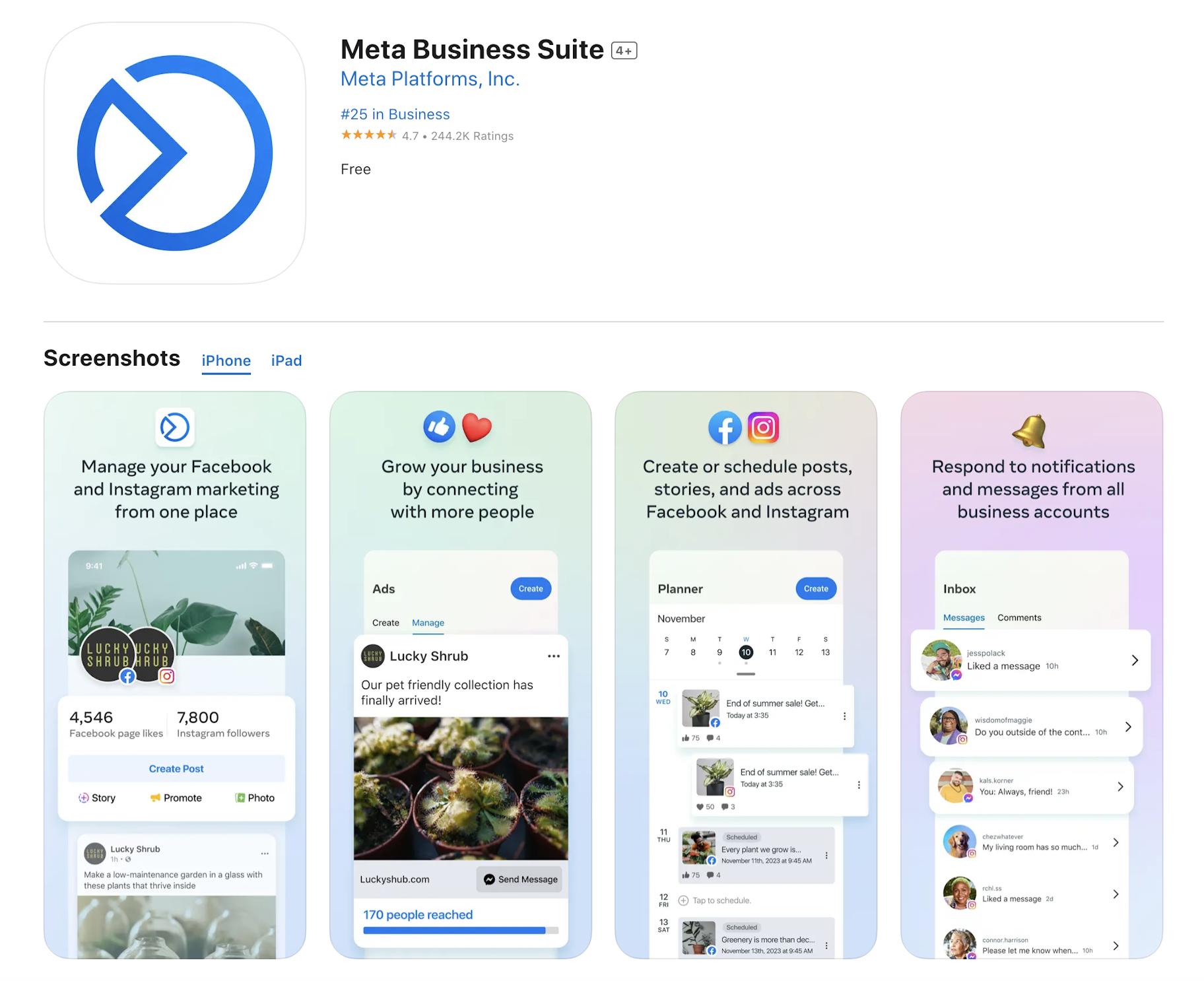 best mobile marketing app: meta. business suite