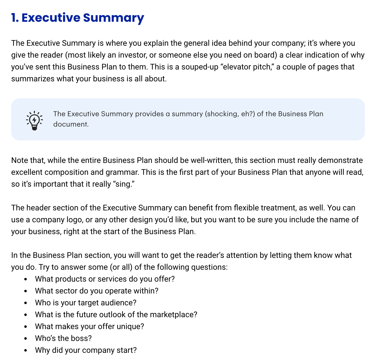 business plan example in business
